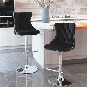 Swivel Velvet Barstools Adjusatble Seat Height From 25-33\", Modern Upholstered Chrome Base Bar Stoo
