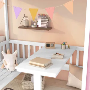 Twin Over Twin Bunk Bed With Changeable Table, Bunk Bed Turn Into Upper Bed And Down Desk - Pink