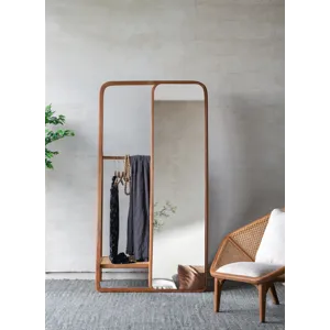 Clothes Hanger With Mirror, Large - Brown