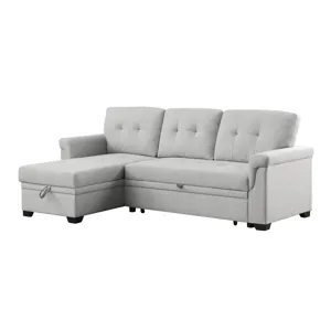Hunter - Linen Reversible Sleeper Sectional Sofa With Storage Chaise - Light Gray
