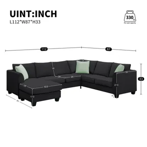 Sectional Sofa Couches Living Room Sets, 7 Seats Modular Sectional Sofa With Ottoman, L Shape Fabric