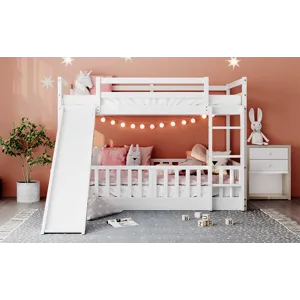 Twin Over Twin Bunk Bed With Slide And Ladder - White