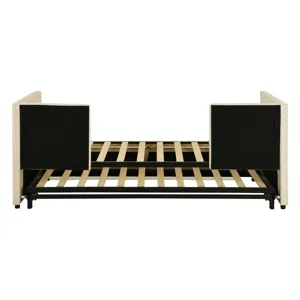 Twin Size Upholstered Daybed With Pop Up Trundle - Beige