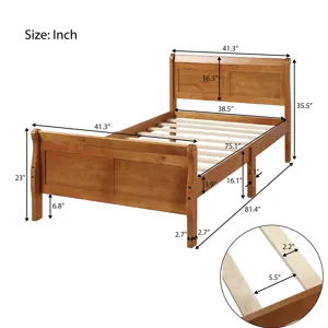 Twin Platform Bed Frame Mattress Foundation Sleigh Bed With Headboard / Footboard / Wood Slat Support - Oak