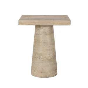 Square Side Table With Pedestal Base - Cream