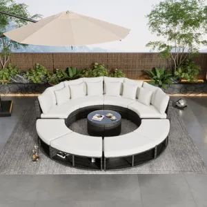 Outdoor Patio Furniture Luxury Circular Sofa Set Rattan Wicker Sectional Sofa Lounge Set With Temper