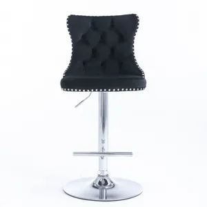 Swivel Velvet Barstools Adjusatble Seat Height From 25-33\", Modern Upholstered Chrome Base Bar Stoo