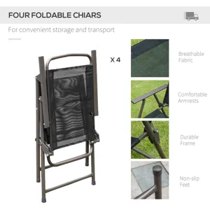 Outsunny - 6 Piece Patio Dining Set For 4 With Umbrella, Outdoor Table And Chairs With 4 Folding Din