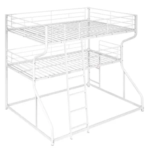 Full Long Over Twin Long Over Queen Size Triple Bunk Bed With Long And Short Ladder - White