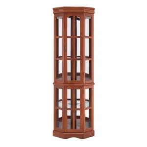Corner Curio Cabinet With 5 Shelves And Lighting System (E26 Light Bulb Not Included) - Walnut