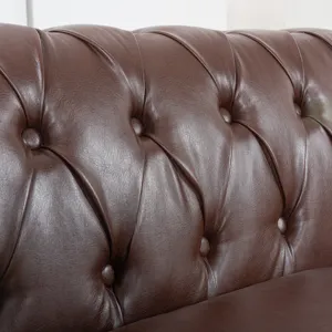 Rolled Arm Chesterfield Three Seater Sofa - Dark Brown