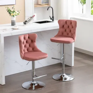 Swivel Velvet Barstools Adjusatble Seat Height From 25-33\", Modern Upholstered Chrome Base Bar Stoo