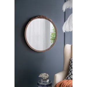 Round Hand Carved Rose Antique Mirror Frame, Wall Mirror For Live Space, Bathroom, Entryway Wall Dec