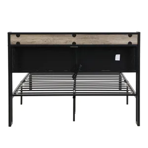 Queen Size Metal Platform Bed Frame With Upholsteryolstery Storage Function Headboard And USB Liner 