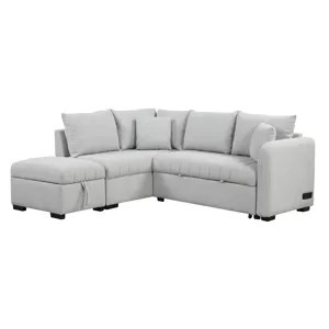 L-Shaped Sectional Pull Out Sofa Bed Sleeper Sofa With Two USB Ports, Two Power Sockets And A Movabl