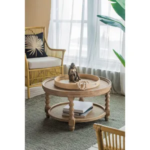 Round 2 Tiered Side Tabel, Natural End Tabel For Lving Room Bedroom Entryway - Brown