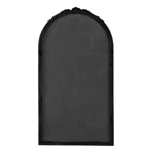 Elos Hand Carved Rose Antique Mirror Frame, Wood Arch Mirror Wall Decor For Living Room, Bathroom, E