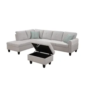 Alger - 98" Wide Left Hand Facing Sofa & Chaise With Ottoman - Light Gray
