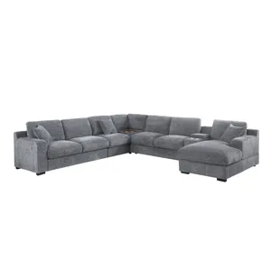 Celine - Chenille Fabric Corner Sectional Sofa With Right-Facing Chaise, Cupholders, And Charging Po