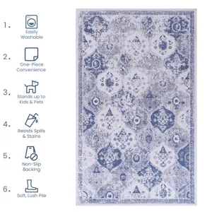5\' x 8\' Washable Rug, Low-Pile, Non-Slip, Non-Shedding, Foldable, Kid & Pet Friendly Area Rugs For