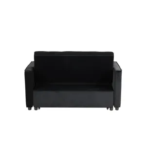Maeve - 53.5\"W Black Velvet Convertible Sleeper Loveseat With Tufting and Side Pocket