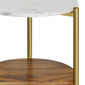 Wagner - Round Marble & Wood Side Table - White / Natural