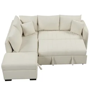 L-Shaped Sectional Pull Out Sofa Bed Sleeper Sofa With Two USB Ports, Two Power Sockets And A Movabl