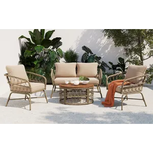 Bohemia-Inspired 4 Person Outdoor Seating Group With Removable Cushions, Conversation Patio Set With