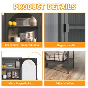 Metal Glass Door Display Storage Cabinet, 5 Tier Cube Bookshelf Storage Cabinet With 3 Adjustable Sh