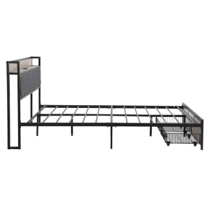 Queen Size Metal Platform Bed Frame With Upholsteryolstery Storage Function Headboard And USB Liner 