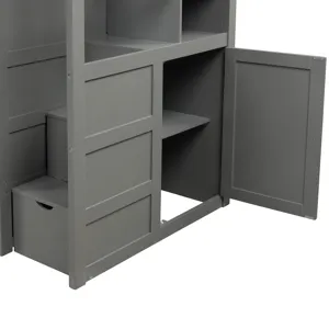 Twin Over Full / Twin Bunk Bed, Convertible Bottom Bed, Storage Shelves And Drawers - Gray
