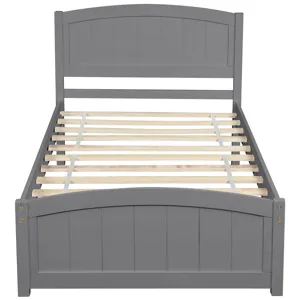 Twin Platform Bed With Headboard, Footboard And Wood Slat Support - Gray