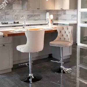 Swivel Velvet Barstools Adjusatble Seat Height From 25-33\", Modern Upholstered Chrome Base Bar Stoo