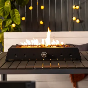 28\" Tabletop Fire Pit, Propane Gas Fire Pit With Quick Connect Joint, Glass Wind Guard And Lava Roc