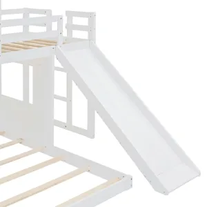 Wooden Twin Over Full Bunk Bed, Loft Bed With Playhouse, Farmhouse, Ladder, Slide And Guardrails - W