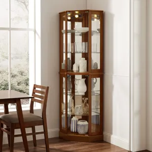 6 Shelf Corner Curio Display Cabinet With Lights, Mirrors And Adjustable Shelves (E26 Light Bulb Not