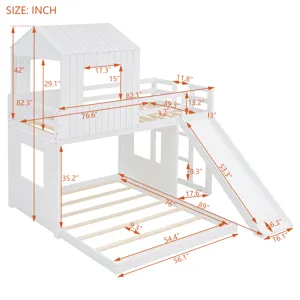 Wooden Twin Over Full Bunk Bed, Loft Bed With Playhouse, Farmhouse, Ladder, Slide And Guardrails - W