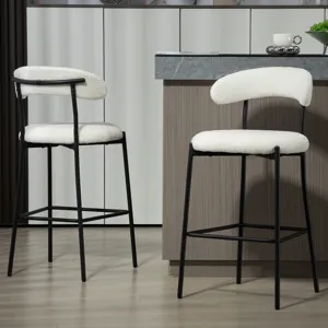 Counter Height Bar Stools Teddy Fabric Cover Kitchen Island Counter Bar Stool With Black Powder Coat