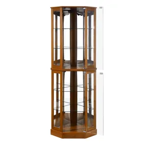 6 Shelf Corner Curio Display Cabinet With Lights, Mirrors And Adjustable Shelves (E26 Light Bulb Not