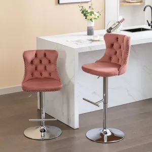 Swivel Velvet Barstools Adjusatble Seat Height From 25-33\", Modern Upholstered Chrome Base Bar Stoo
