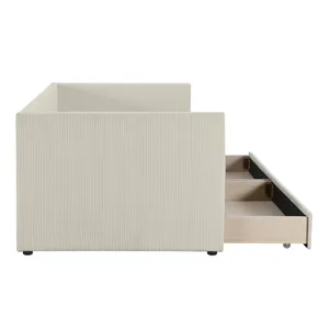 Twin Size Corduroy Daybed With Two Drawers And Wood Slat - Beige