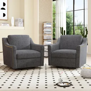 360 Degree Swivel Armchair Cotton Linen Skin-Friendly Fabric Ergonomic Design Brass Nail Decorative 