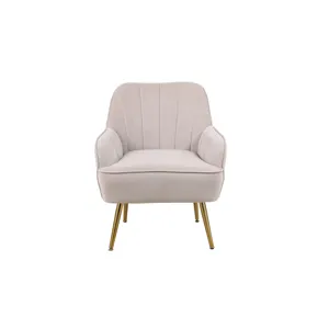 Modern Mid-Century Chair Velvet Sherpa Armchair For Living Room Bedroom Office - Beige