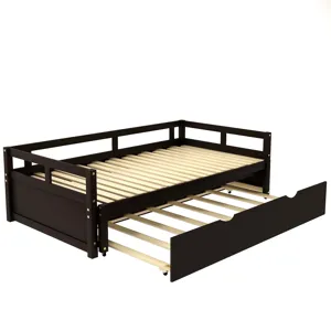 Extending Daybed With Trundle, Wooden Daybed With Trundle - Espresso