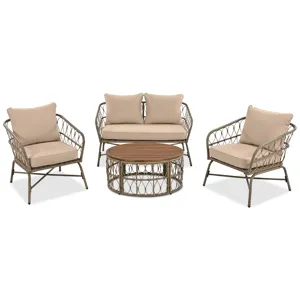 Bohemia-Inspired 4 Person Outdoor Seating Group With Removable Cushions, Conversation Patio Set With