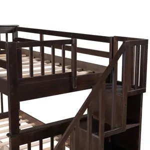 Stairway Twin Over Twin Bunk Bed With Three Drawers For Bedroom, Dorm - Espresso