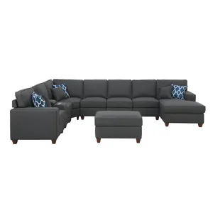 Eric - 9 Piece Upholstered Sectional With Ottoman - Dark Gray