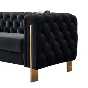 Chesterfield - Modern Tufted Velvet Living Room Sofa, 84.25\'\'W Couch - Black