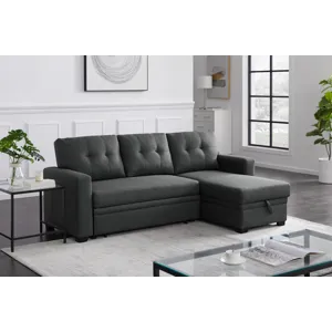 Upholstered Pull Out Sectional Sofa With Chaise - Dark Gray