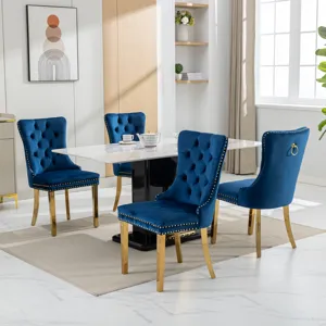 Nikki - Modern, High-End Tufted Solid Wood Contemporary Velvet Upholstered Dining Chair With Golden 